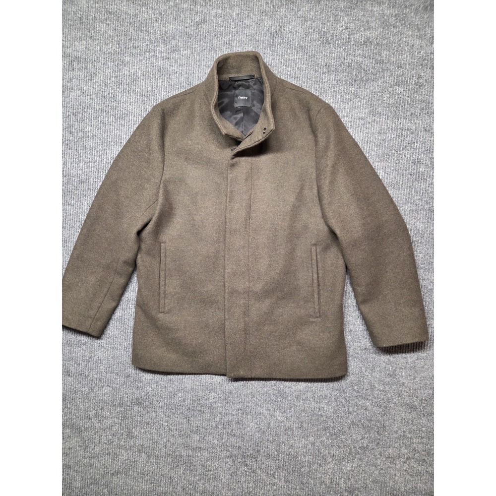 Theory Men's Clarence Melton Wool Olive Green Car Driving Coat XL